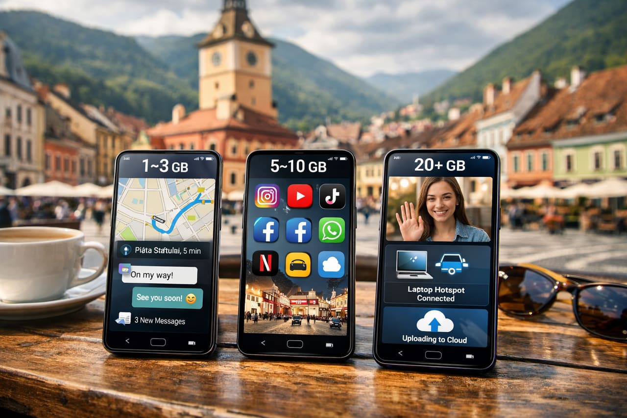 Quanti GB di internet mobile servono a un turista in Romania per navigazione, social e videochiamate.