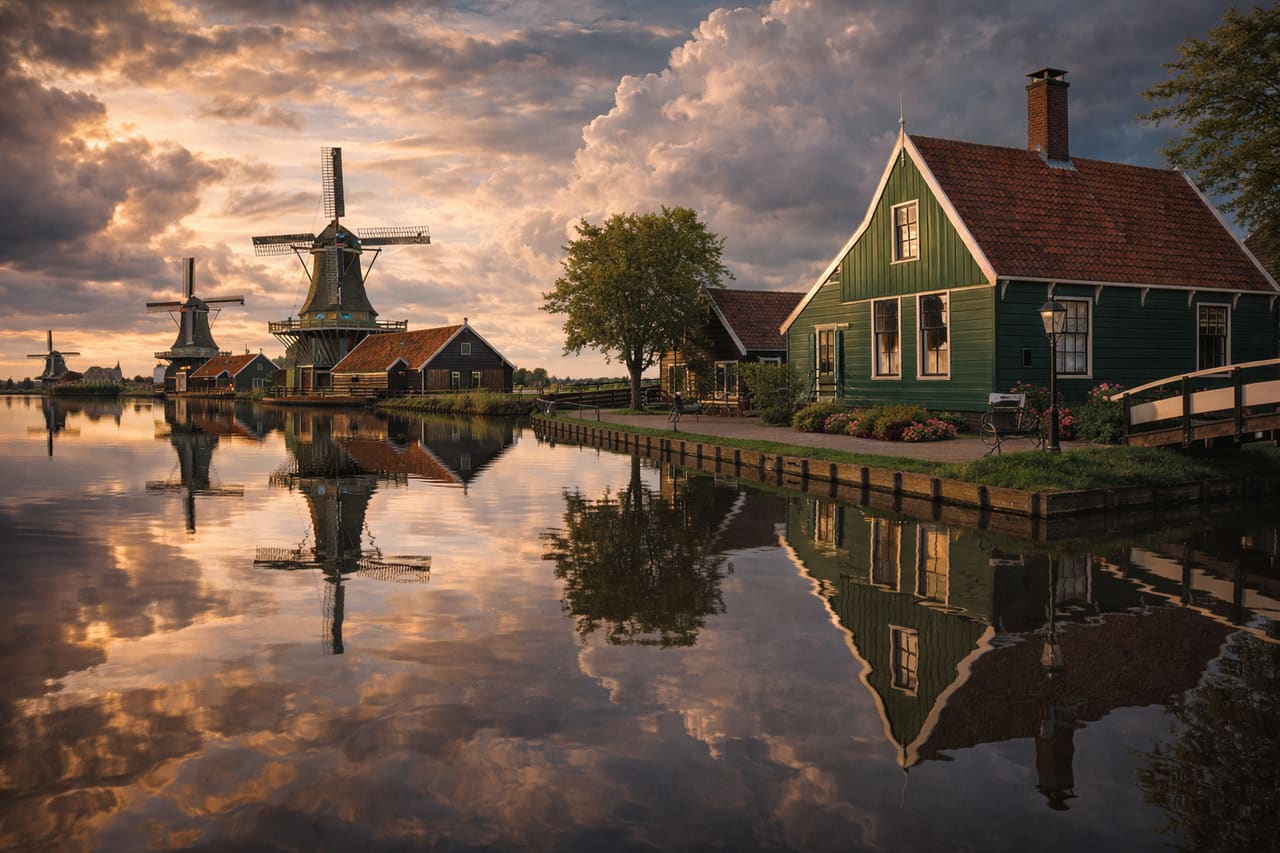 I mulini a vento di Zaanse Schans e le case verdi