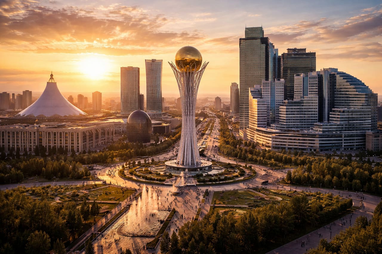 Architettura moderna di Astana e torre Baiterek