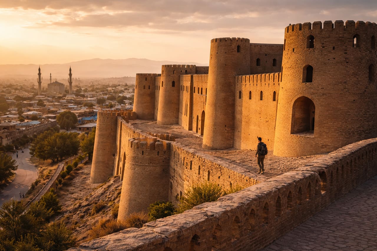 Cittadella di Herat e un turista con smartphone