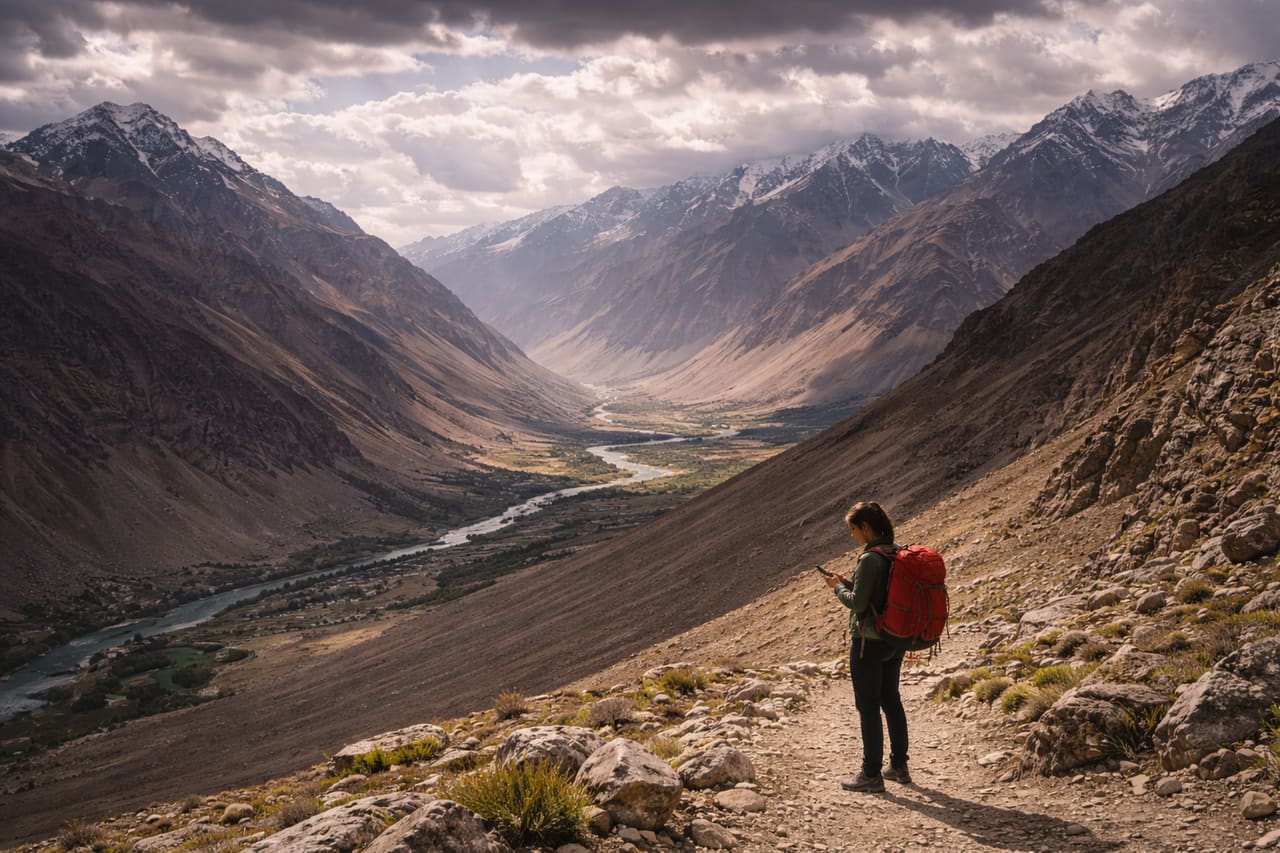 Corridoio del Wakhan e un viaggiatore con eSIM