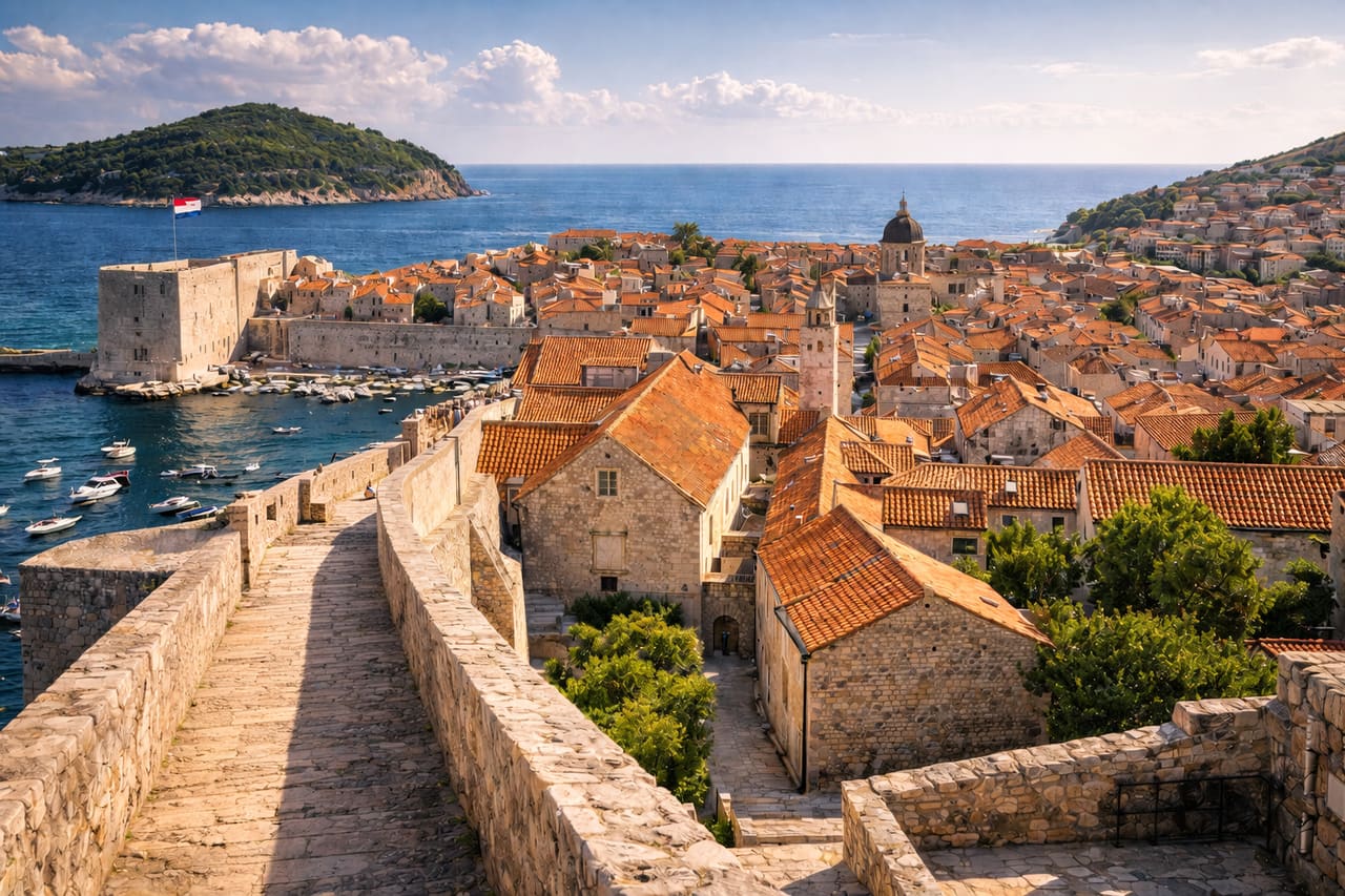 Die Altstadt von Dubrovnik und die Stadtmauern an der Adriaküste