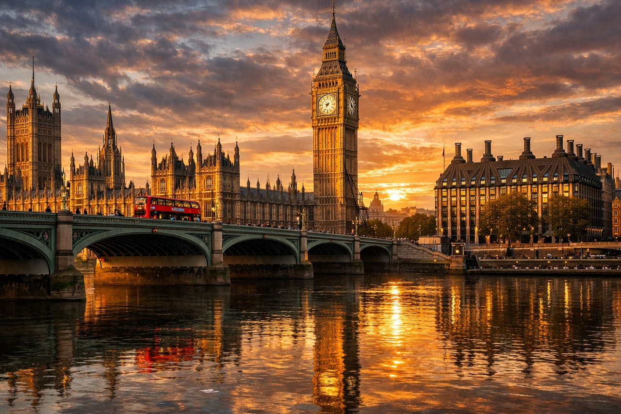 Big Ben e Westminster Bridge nel centro di Londra