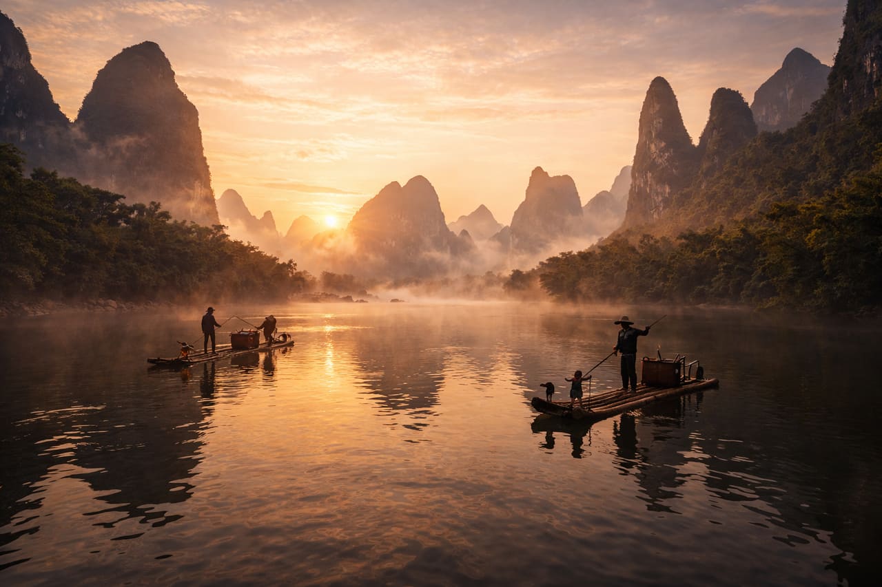 Montagne carsiche e fiume Li a Guilin