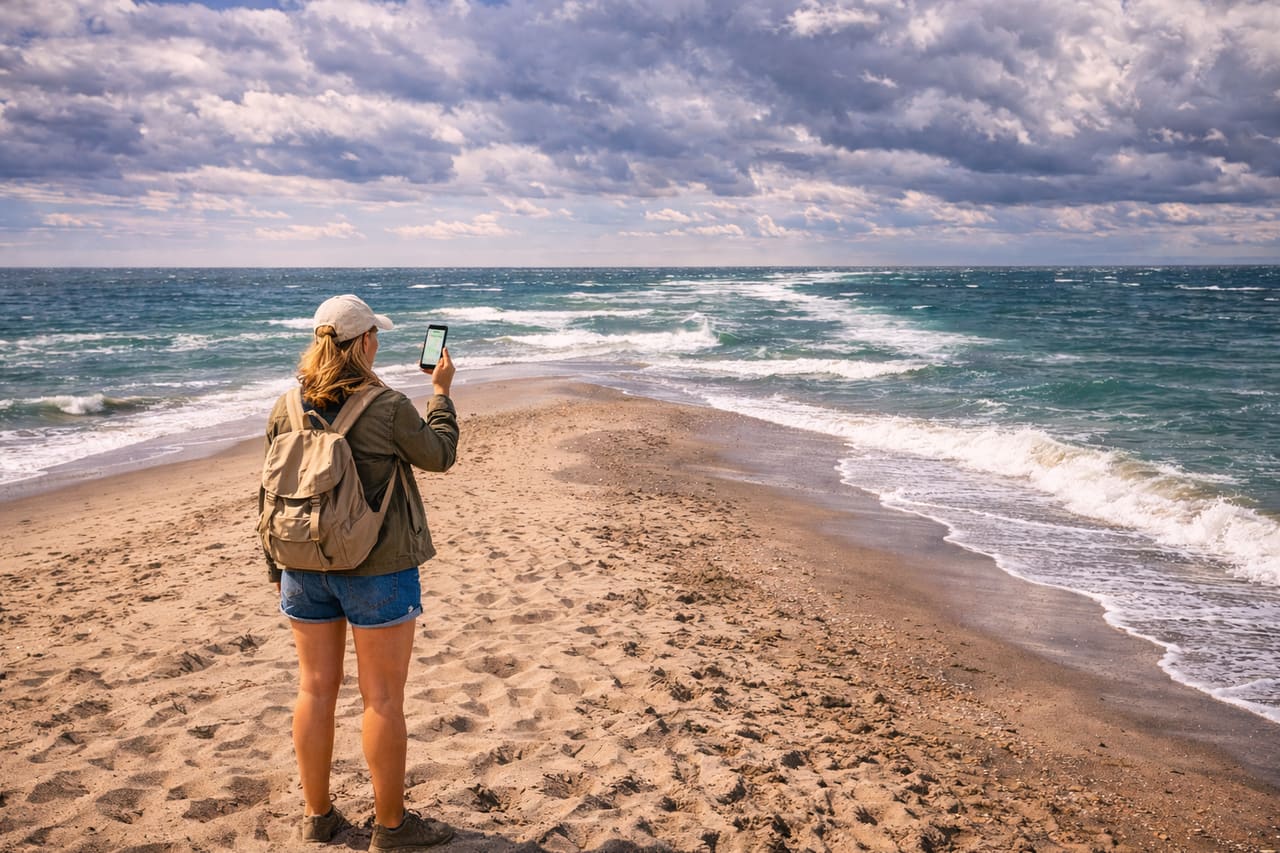 Capo di Skagen e turista con smartphone con eSIM