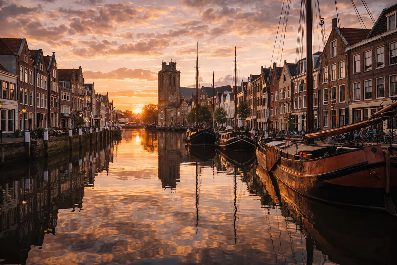 Il porto storico di Dordrecht con velieri