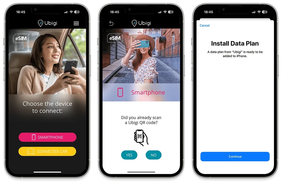 Die Ubigi-App-Oberfläche
