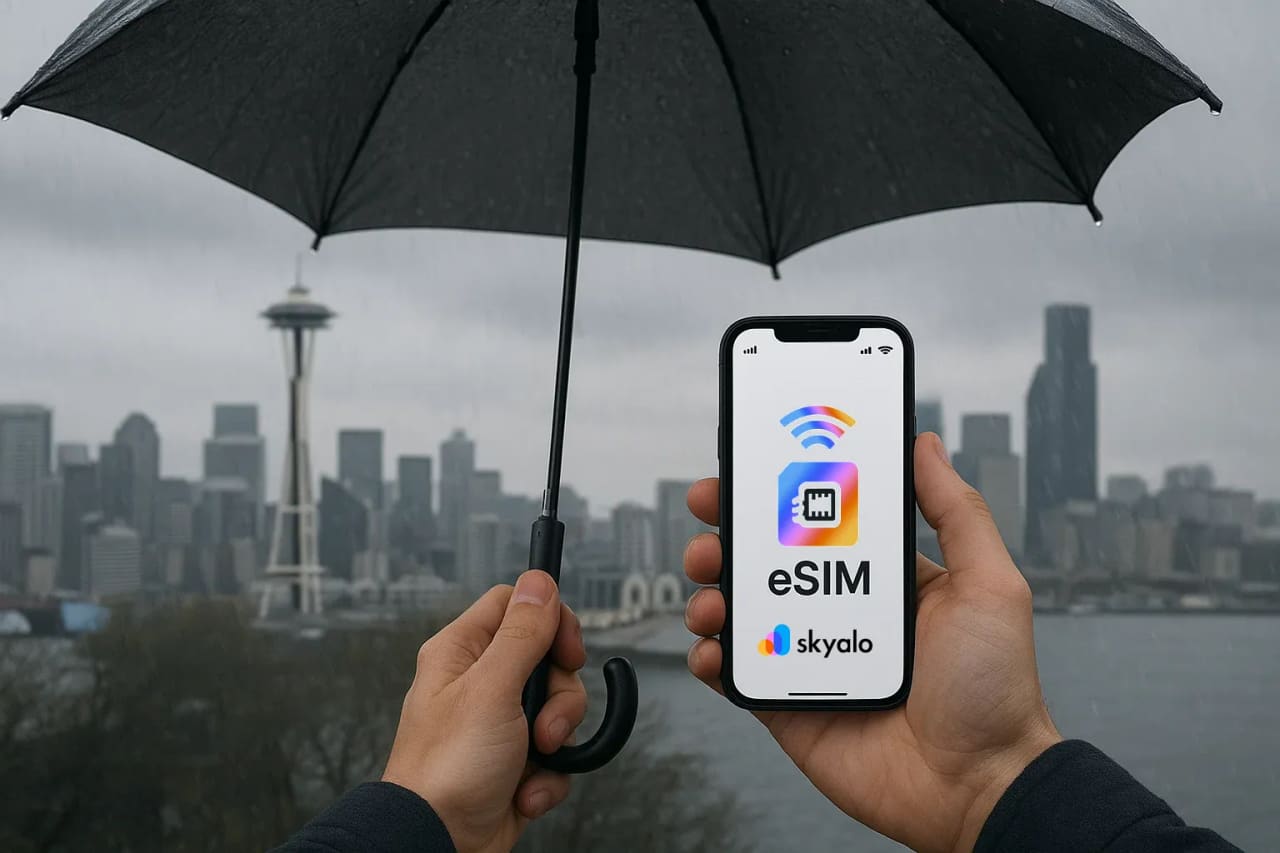 Seattle sota la pluja amb eSIM de Skyalo