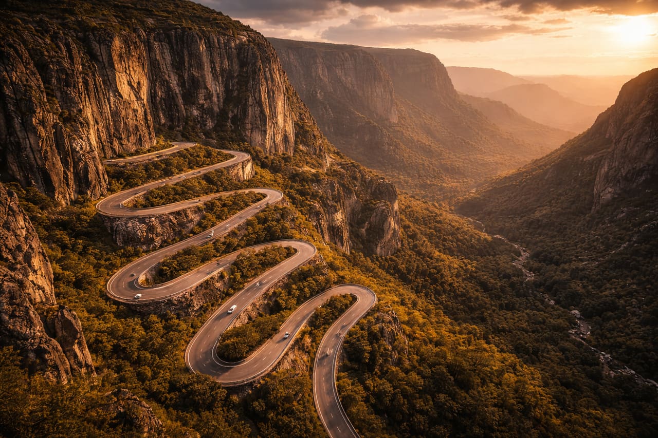 Strada tortuosa di montagna Serra da Leba in Angola