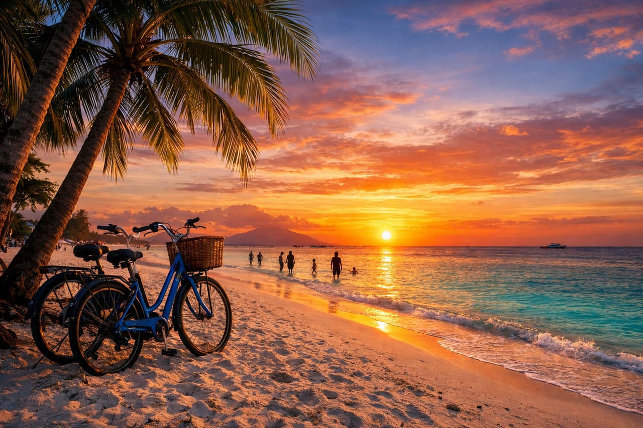 Spiaggia delle isole Gili al tramonto