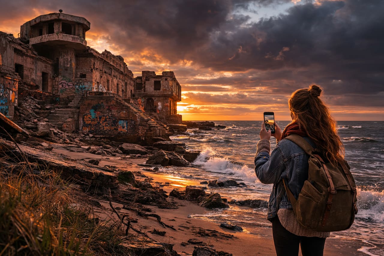 Karosta kaleleri ve eSIM kullanan bir turist
