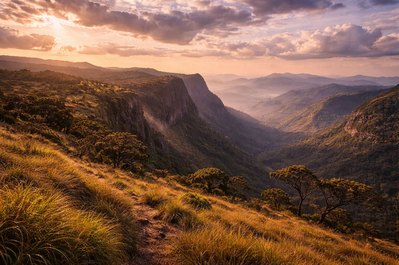L’altopiano d’alta quota del Parco Nazionale Horton Plains in Sri Lanka.