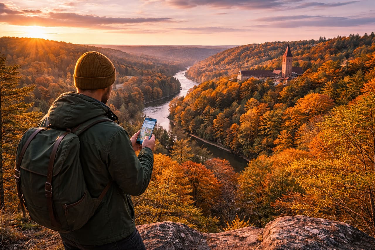 Sigulda Kalesi ve eSIM kullanan bir gezginle Gauja Vadisi