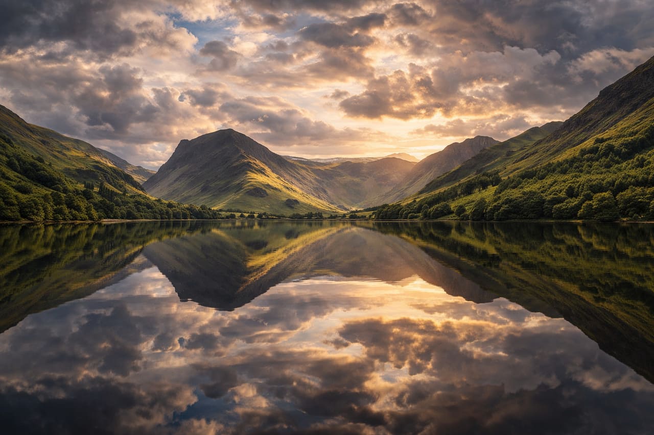 Un lago di montagna nel parco nazionale del Lake District