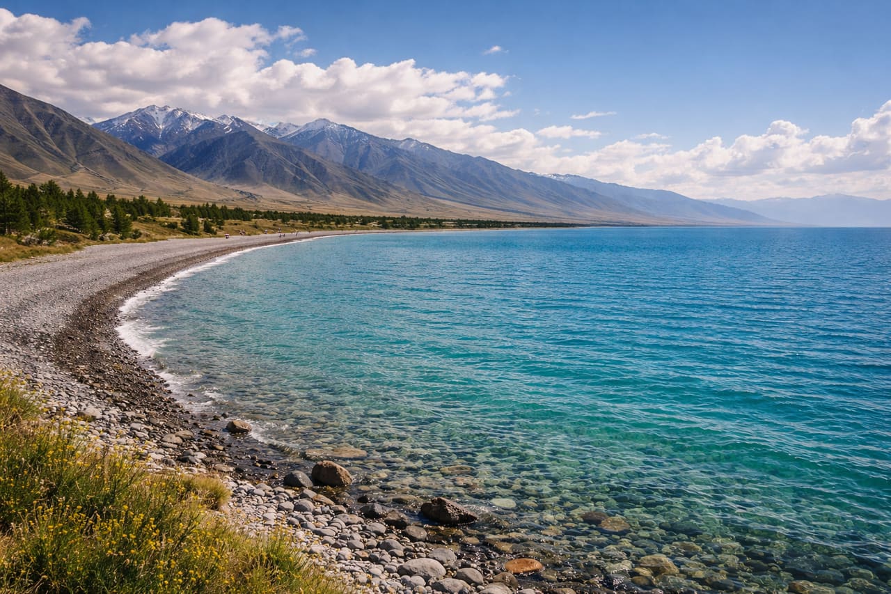 Lago Alakol e paesaggi montani del Kazakistan