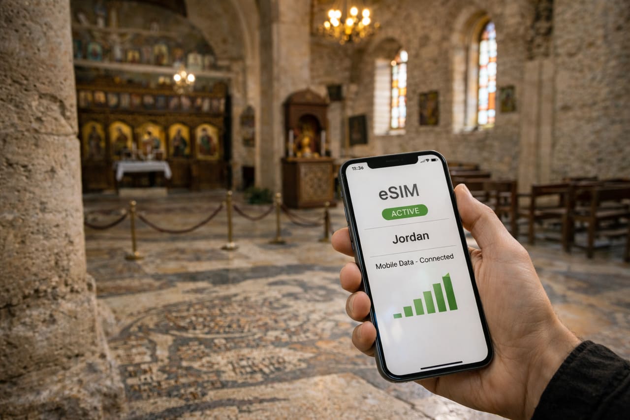 Мадаба в Иордании с тёплой каменной архитектурой, древними мозаиками, историческими церквями и уютной атмосферой старого города - отличная остановка для путешествия по стране с удобной цифровой навигацией