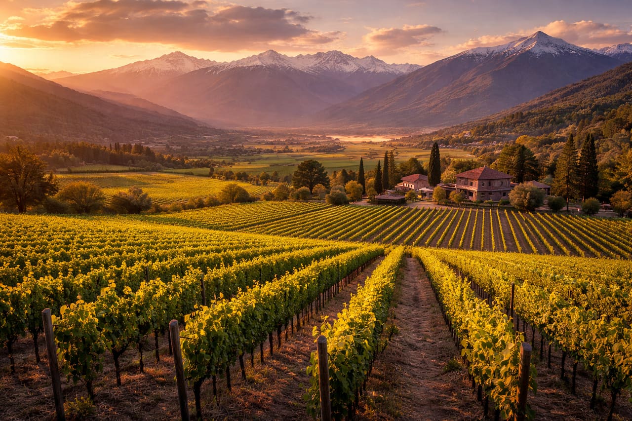 Vigneti cileni con le Ande sullo sfondo