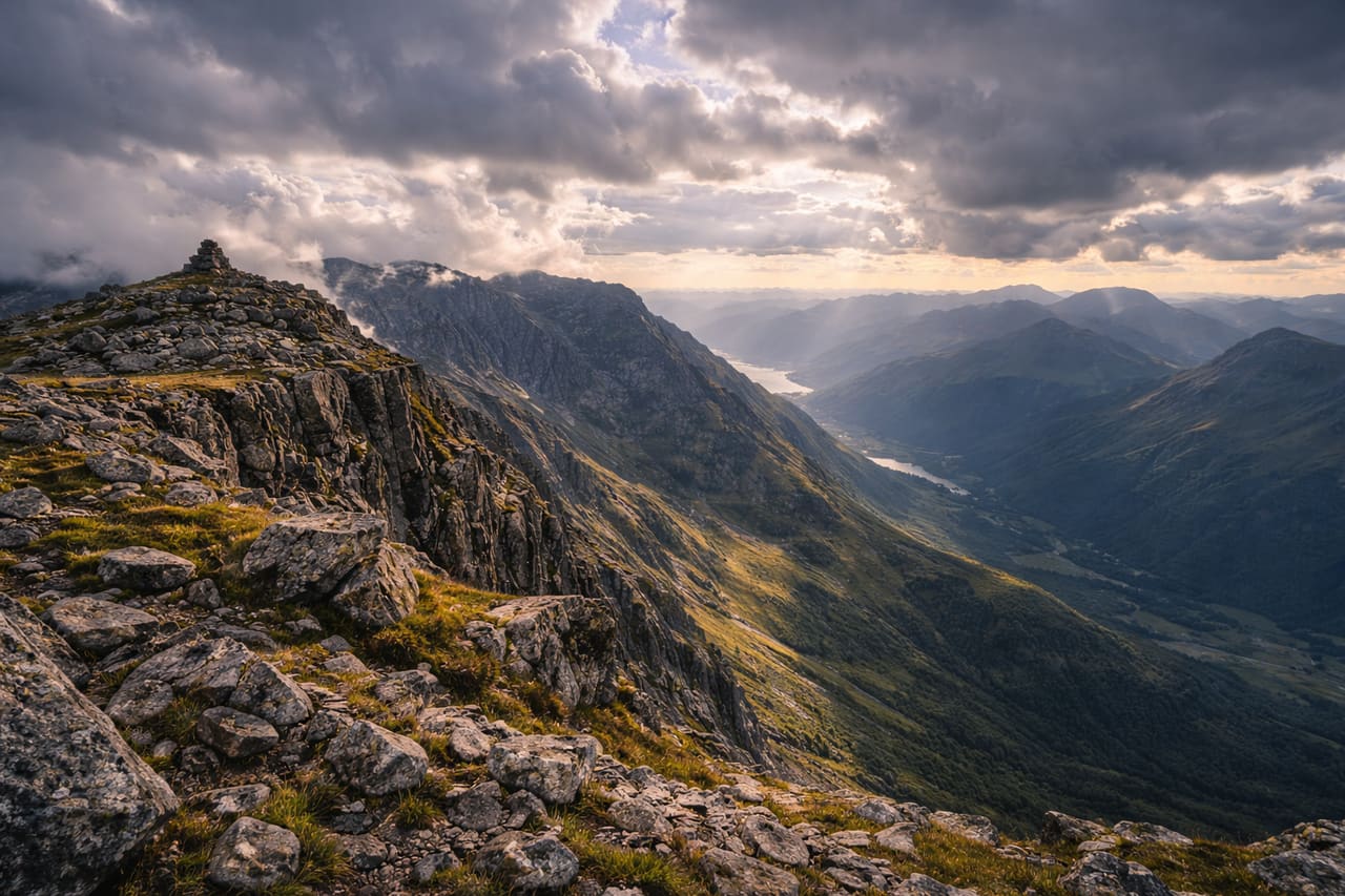 Il Ben Nevis nelle Highlands scozzesi con panorami montani