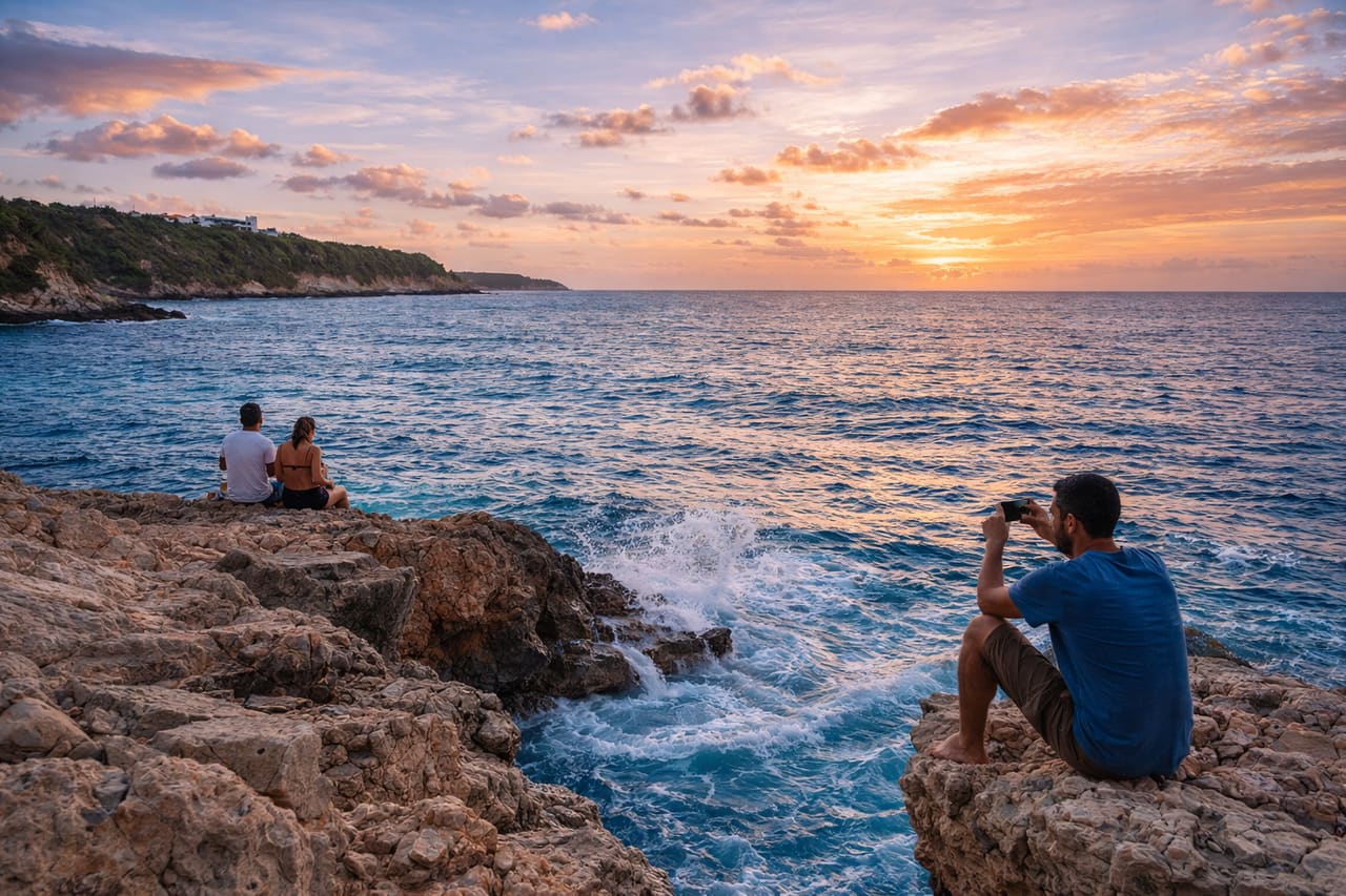 Crocus Bay con scogliere e turisti