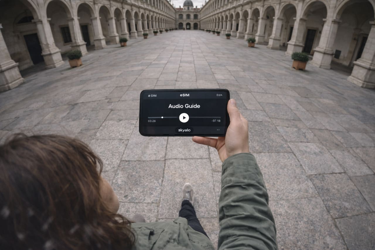Ascolto dell’audioguida dell’Hofburg tramite smartphone con eSIM per viaggiare in Austria