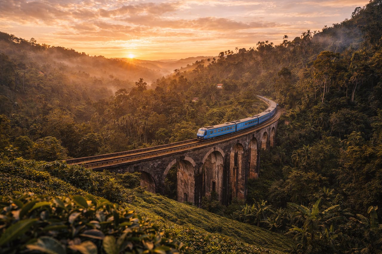 Il ponte ferroviario a nove archi nella giungla vicino alla città di Ella in Sri Lanka.