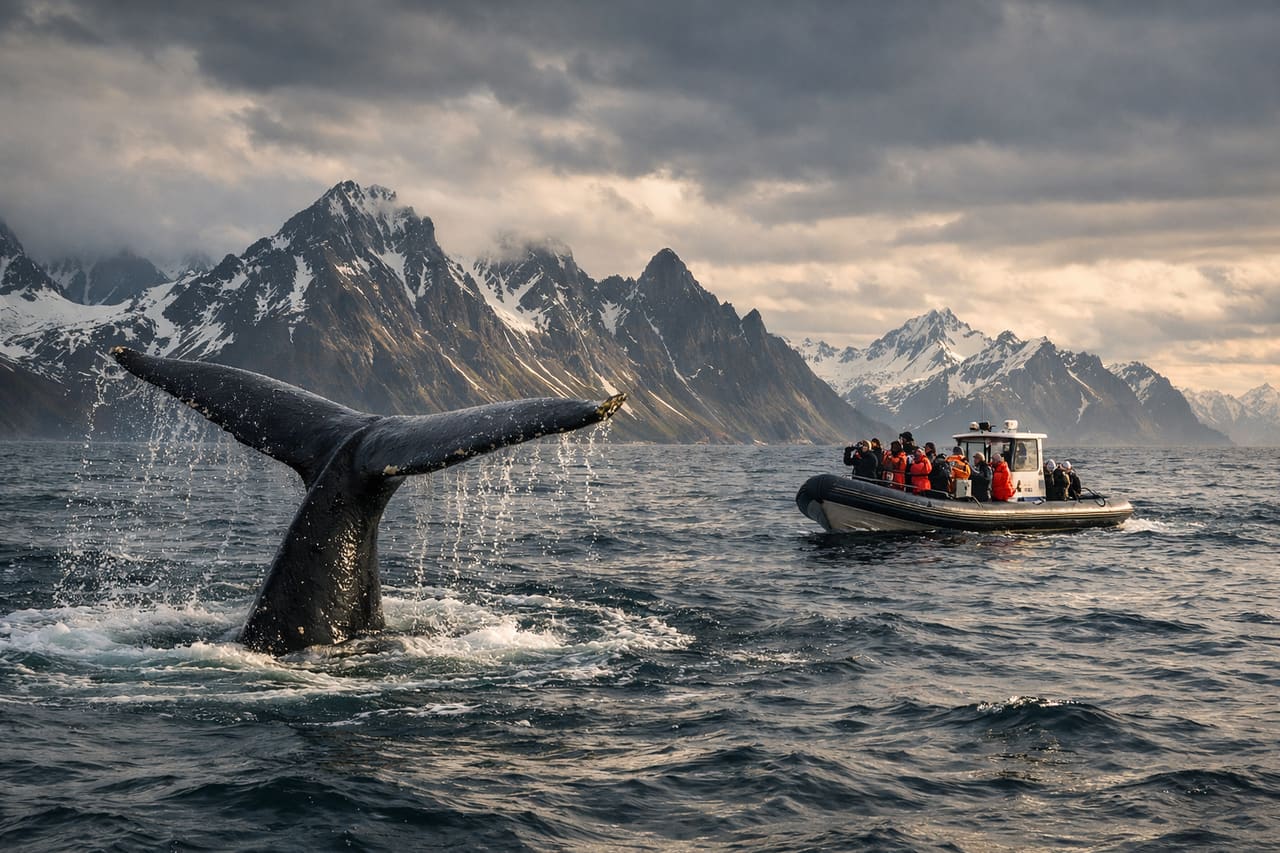 Safari alle balene vicino all’isola di Andøya in Norvegia
