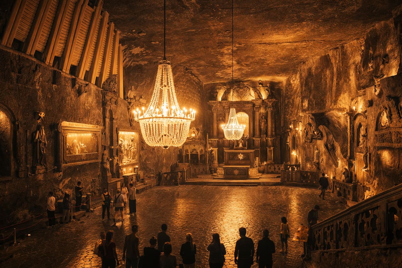 Cappella sotterranea di Santa Kinga nella miniera di sale di Wieliczka con sculture di sale