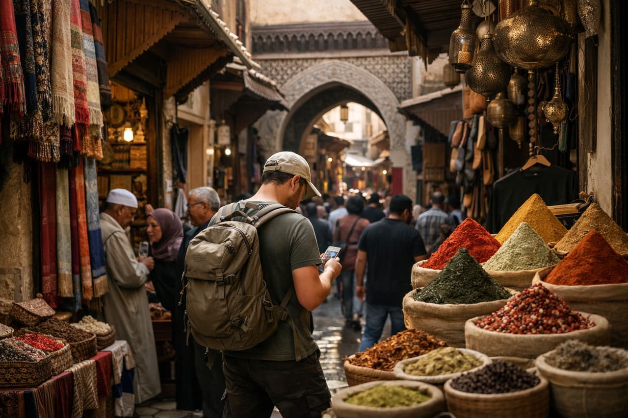 Strade della medina di Fès el-Bali nella città di Fès.