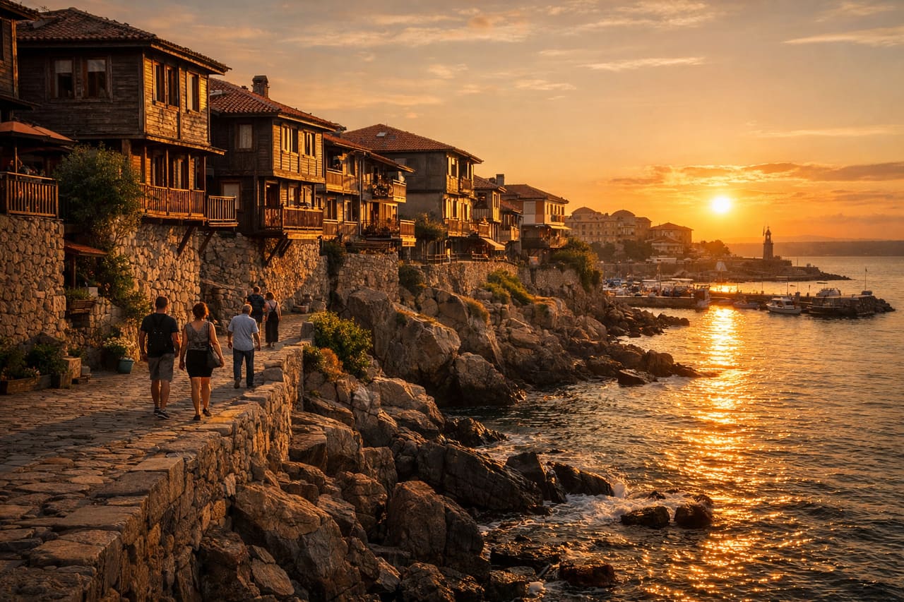L’antica città di Sozopol sul Mar Nero e turisti con internet eSIM