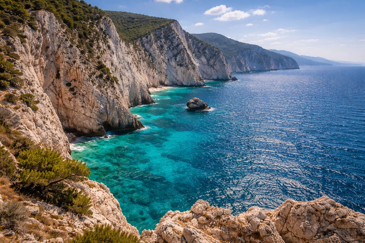 Scogliere bianche di Lefkada e mare azzurro
