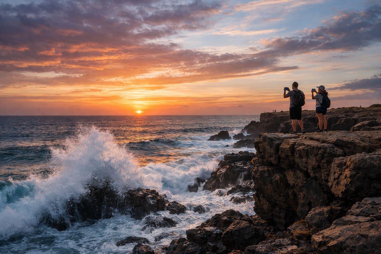 Costa rocciosa di Pointe des Almadies e Oceano Atlantico.