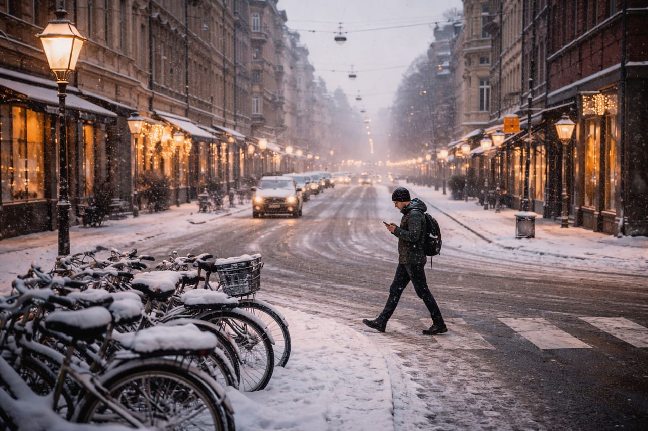 зимний Оулу с городской атмосферой