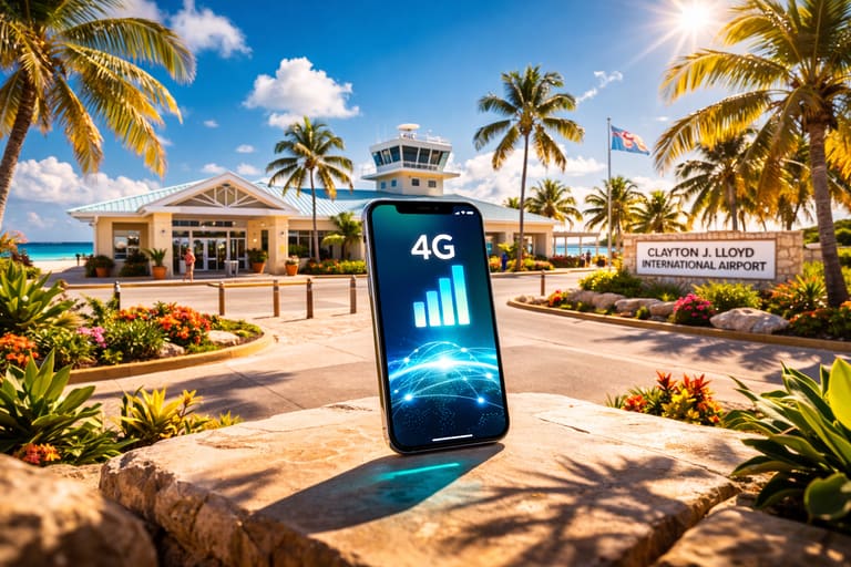 Аэропорт Ангильи с активной eSIM на смартфоне